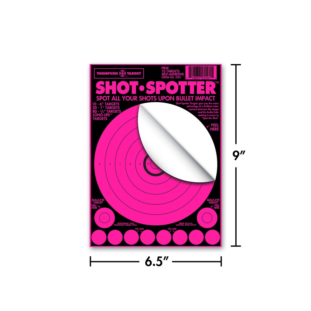 Shot-Spotter Pink 6.5&quot;x9&quot; Adhesive Targets (30 Pack)