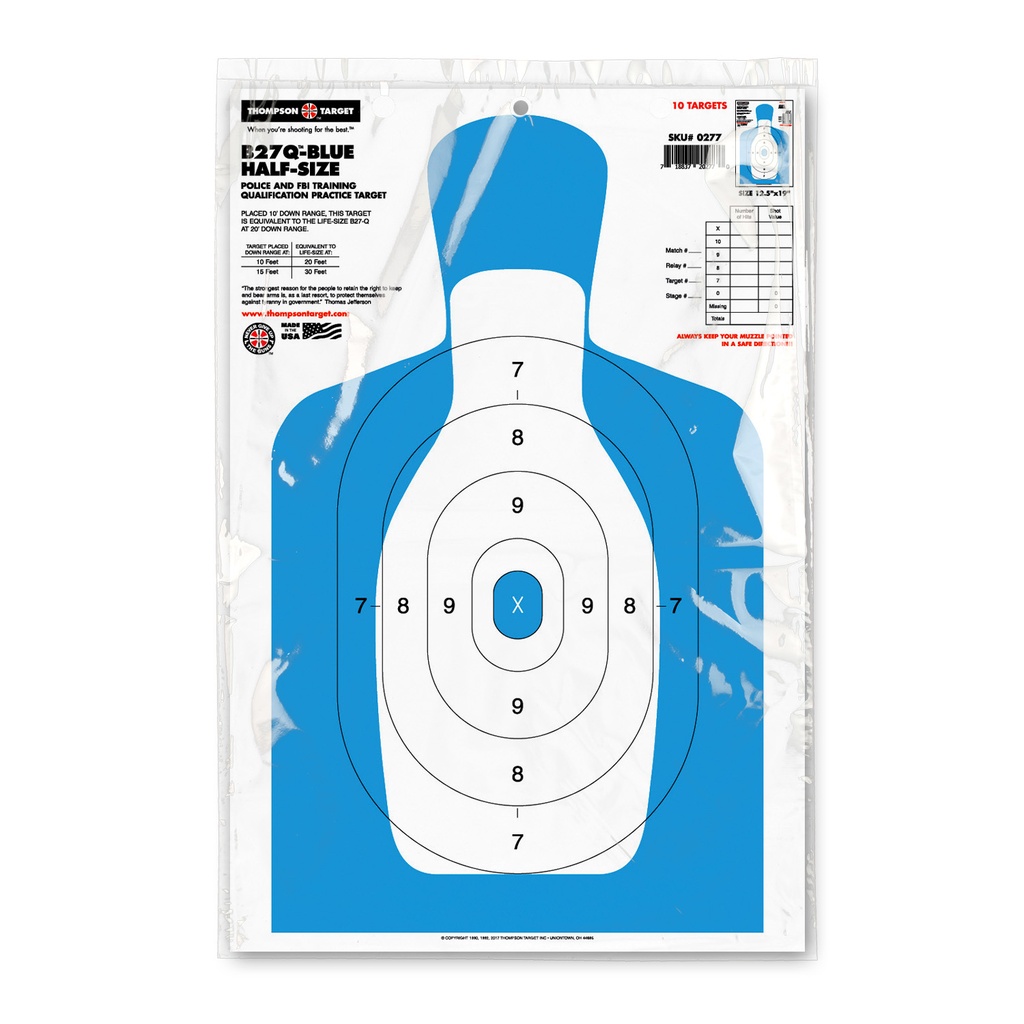 B27Q-Blue Half-Size Silhouette 12.5&quot;x19&quot; Paper Target (Retail 30 Pack)