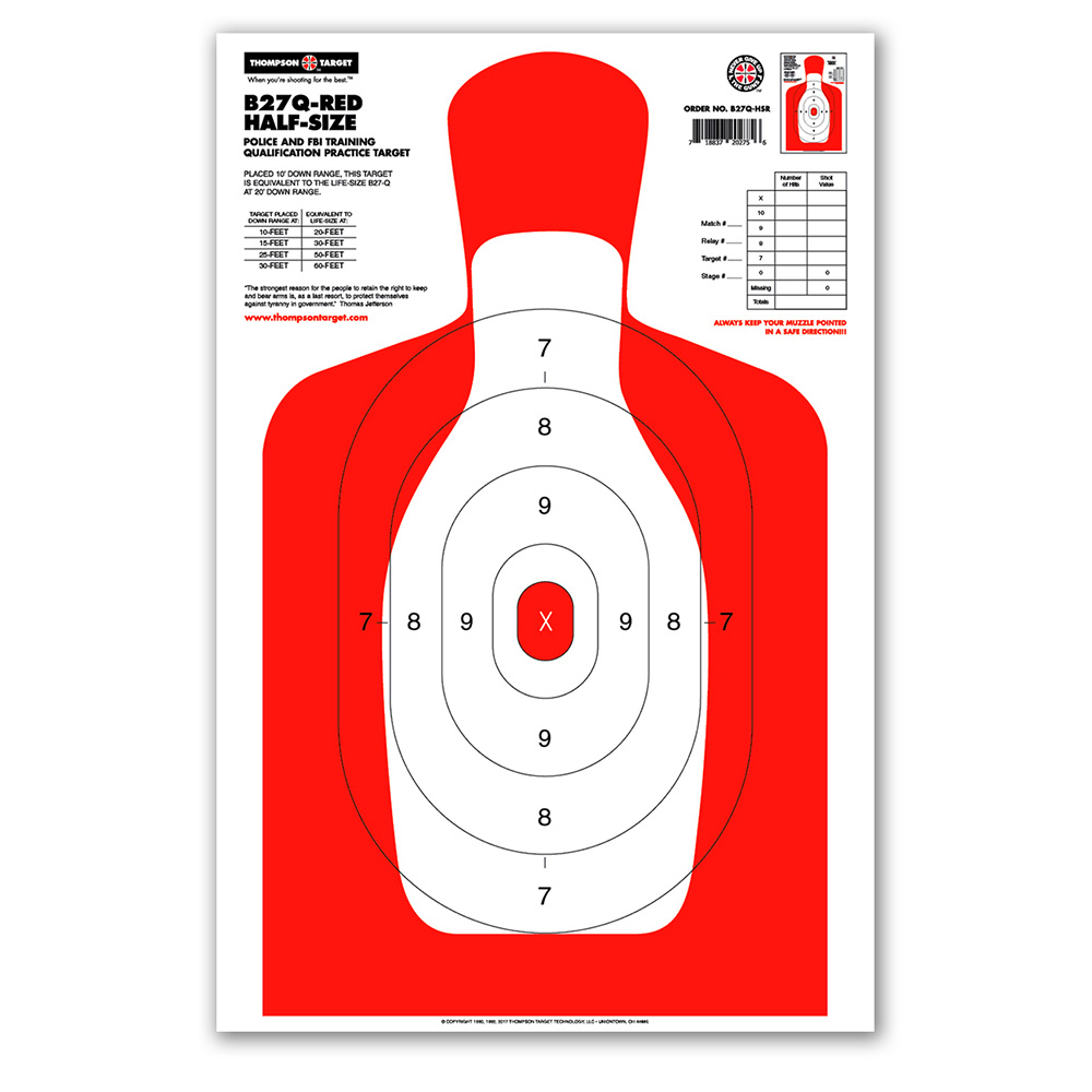 B27Q-Red Half-Size Silhouette 12.5&quot;x19&quot; Paper Target (Bulk 100 Pack)