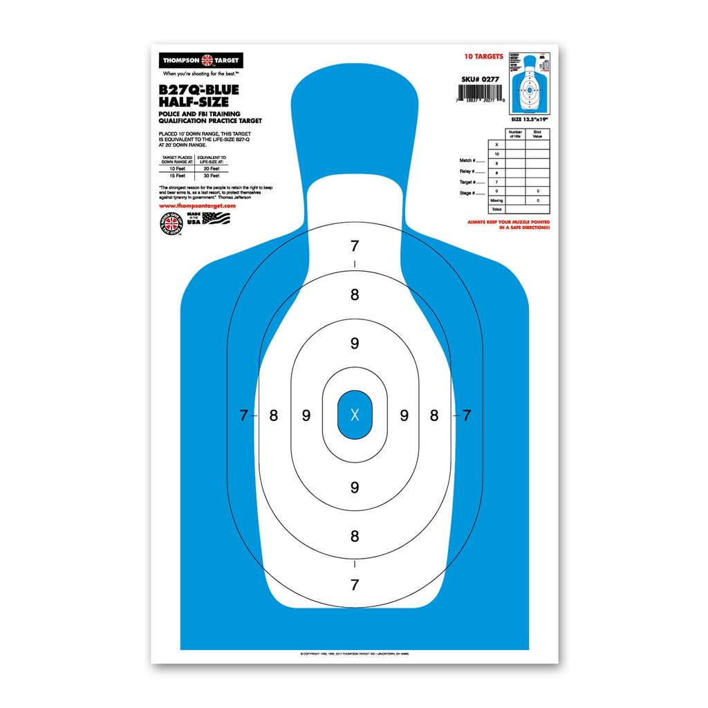 B27Q-Blue Half-Size Silhouette 12.5"x19" Paper Target (Bulk 100 Pack)