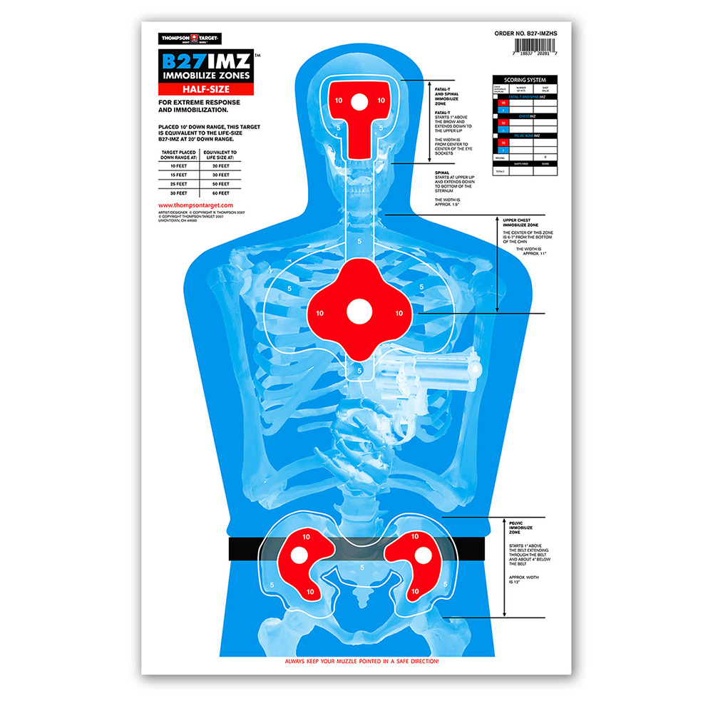 B27-IMZ Half-Size Silhouette 12.5&quot;x19&quot; Paper Targets (Bulk 100 Pack)