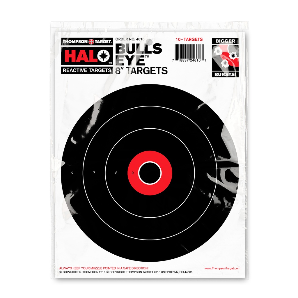 HALO Bullseye 8&quot; Reactive 8.5&quot;x11&quot; Target (Retail 10 Pack)