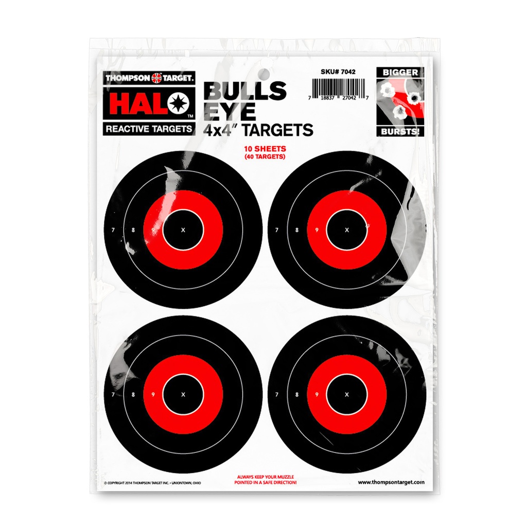 HALO 4x4" Bullseye 8.5"x11" Reactive Targets (Retail 10 Pack)