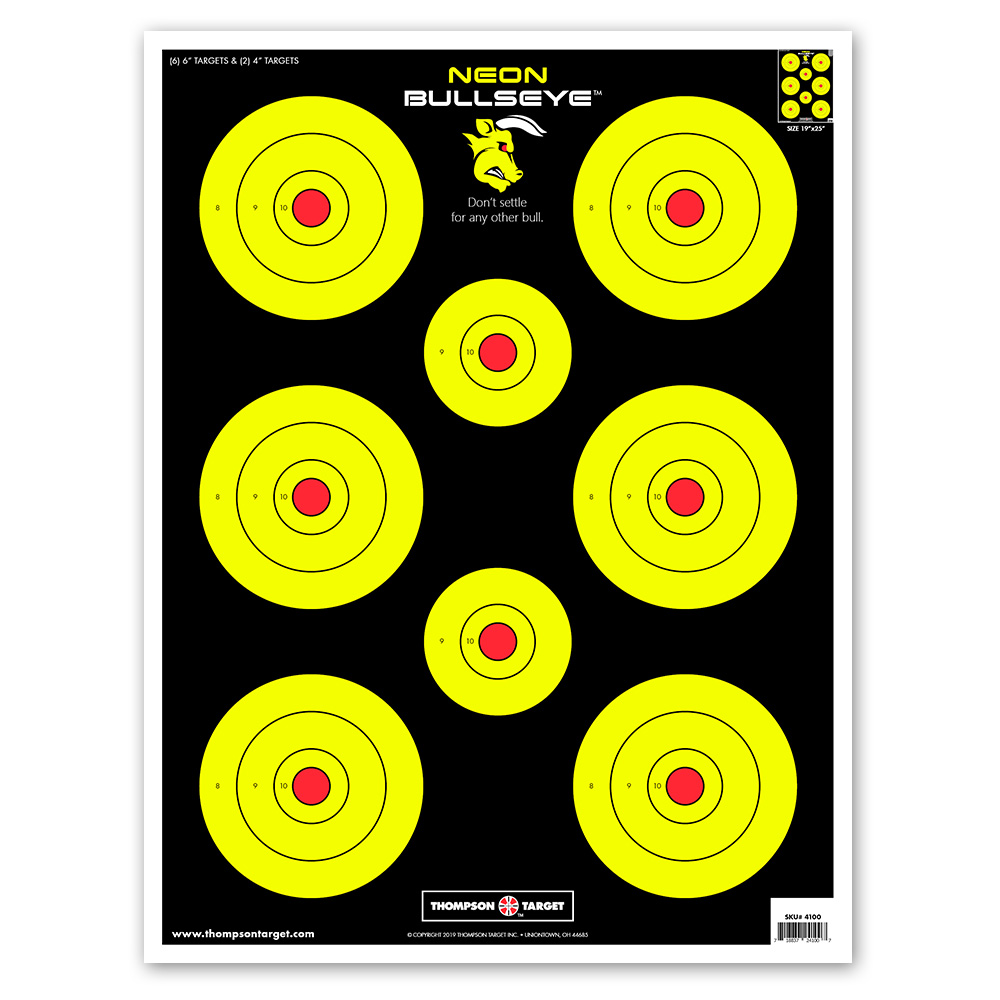 Neon Bullseye 19"x25" Paper Targets (Bulk 100 Pack)