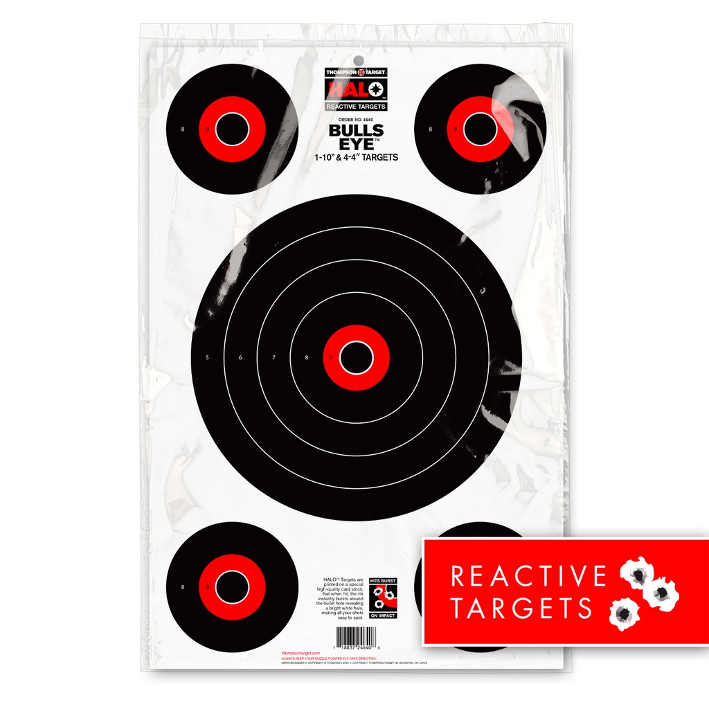 HALO Bullseye 10" &amp; 4" Reactive 12.5"x19" Targets (Retail 20 Pack)