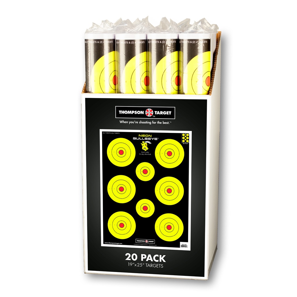 Case of 12 - Neon Bullseye 19"x25" Paper Targets (Retail 20 Pack Roll)