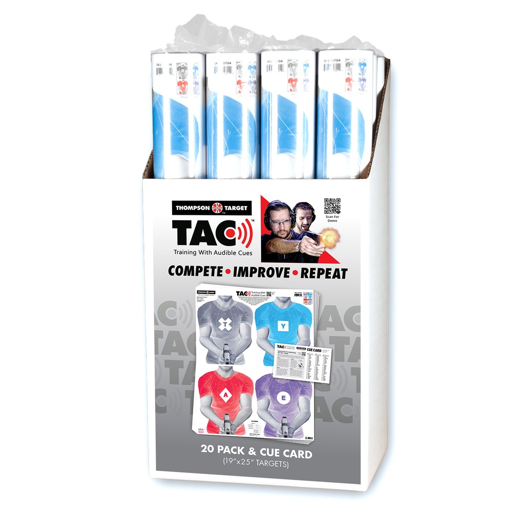 Case of 12 - TAC (Training w/Audible Cues) 19&quot;x25&quot; Paper Targets (Retail 20 Pack Roll &amp; Cue Card)