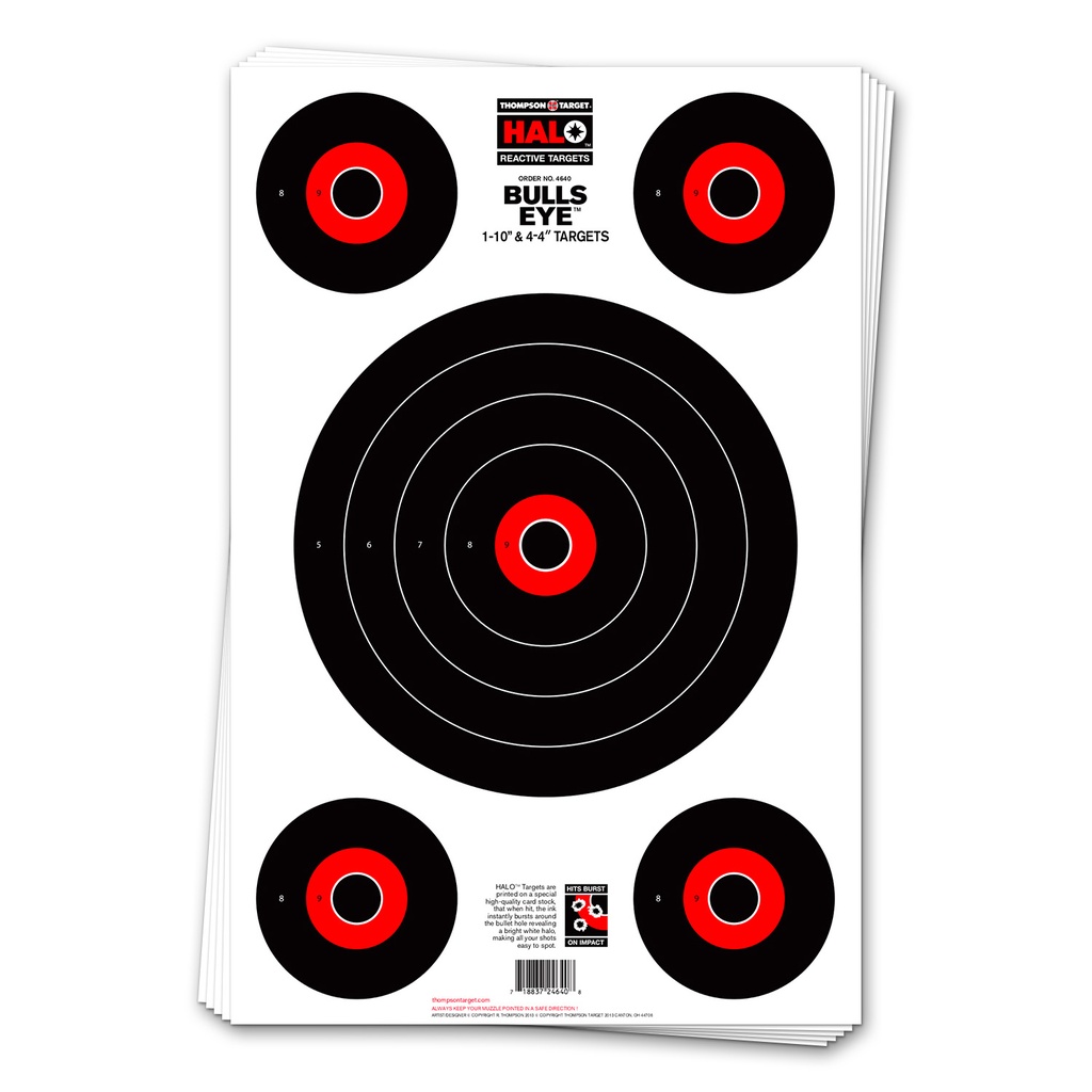 HALO Bullseye 10" &amp; 4" Reactive 12.5"x19" Targets (Bulk 100 Pack)
