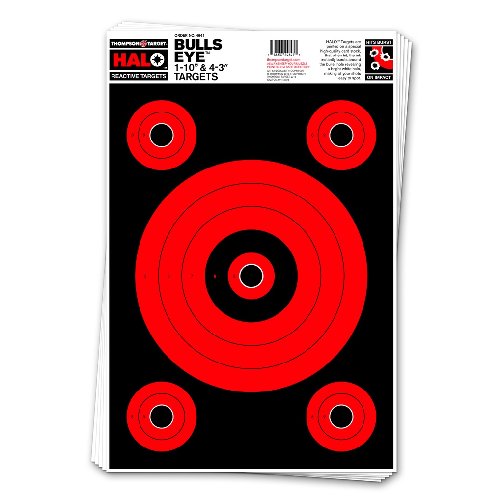 HALO Bullseye 10" &amp; 3" Reactive 12.5"x19" Targets (Bulk 100 Pack)