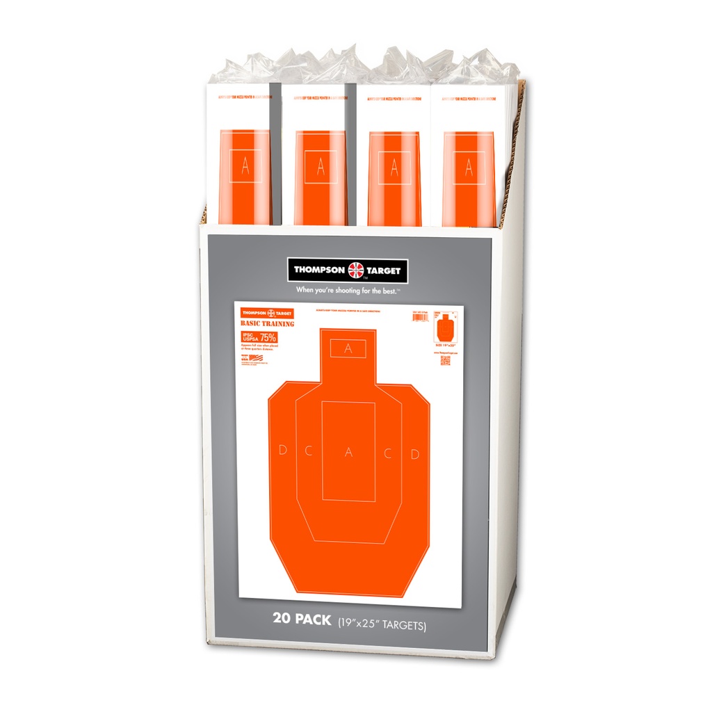 Case of 12 - Basic Training 75% IPSC/USPSA 19"x25" Paper Targets (Retail 20 Pack)