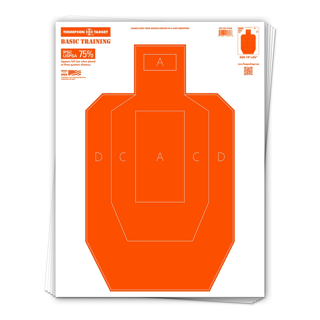 Basic Training 75% IPSC/USPSA 19"x25" Paper Targets (Bulk 100 Pack)